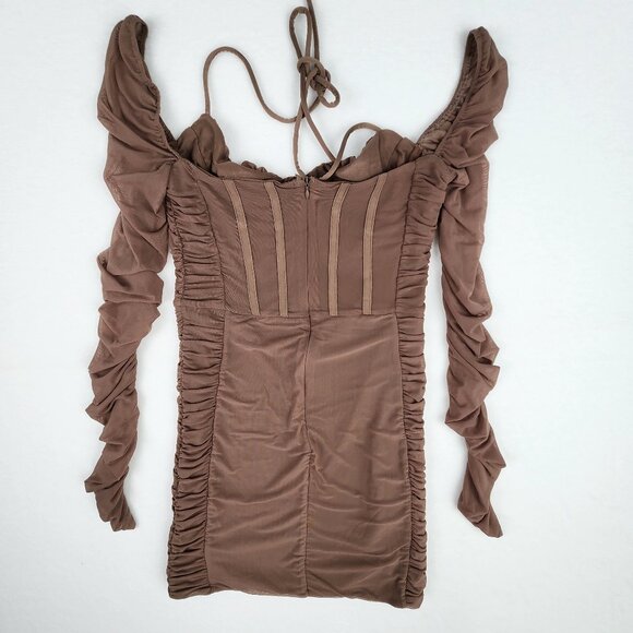 White Fox Boutique Dress Long Sleeve Brown Size Medium - Picture 5 of 8